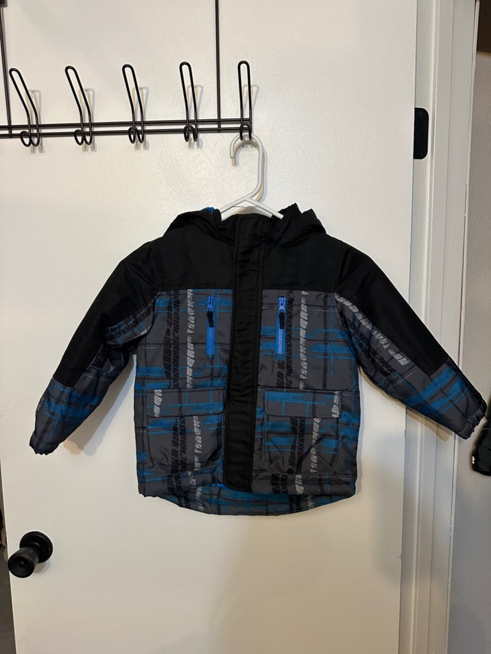 Wonderkids Blue and Black Plaid Puffer Jacket